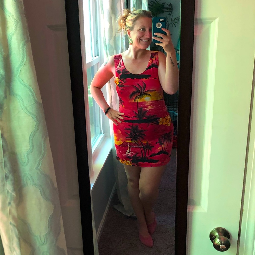 Sleeveless aloha sunset mini-dress